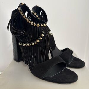 Giancarlo Paoli Black Fringe Heeled Sandals